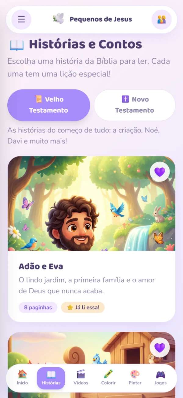 Tela de histórias do app